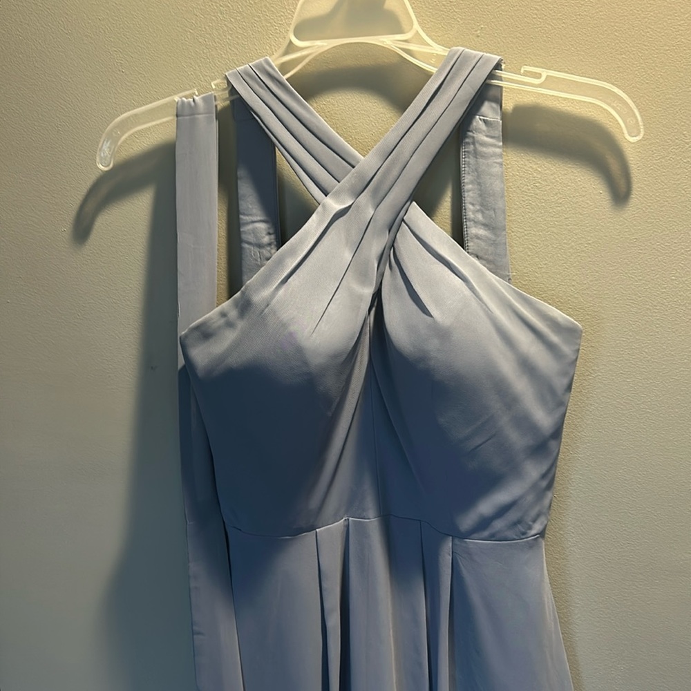 Chiffon silver-blue full-length bridesmaid dress AZAZIE size A2